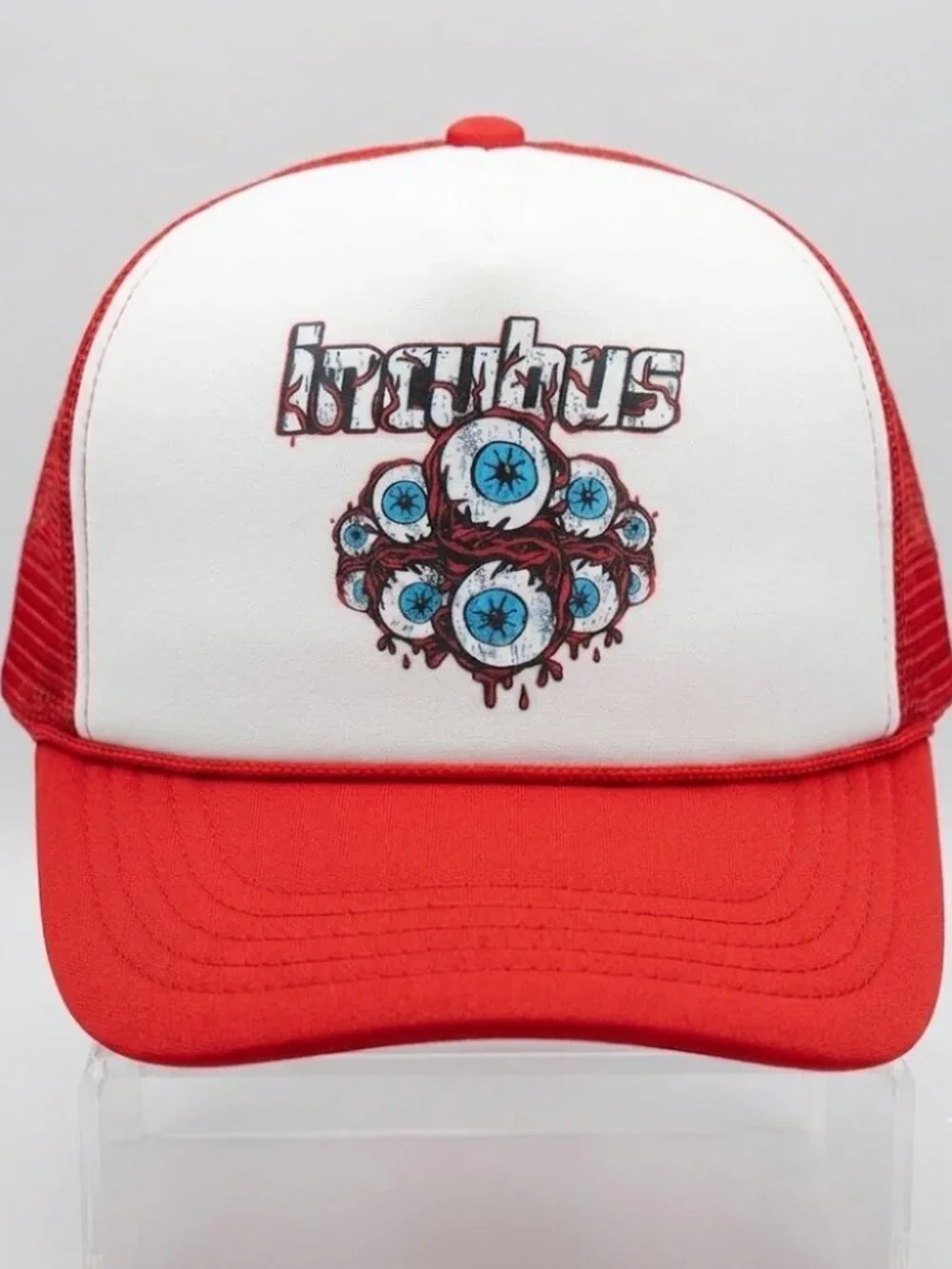 Retro Incubus Band Eyeball Art Foam Trucker Hat Red White Rope Cap New Y2K USA